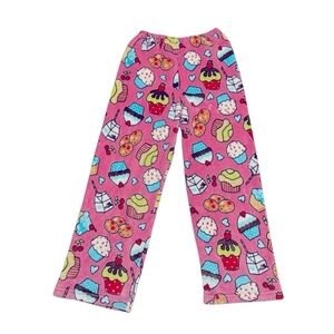 Love and Kisses Fleece Pink Pajama Pants Cupcakes Milk Cookies Girls 12-14